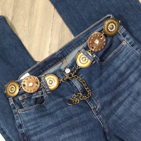 Gold Studs, Rhinestones, Vegan Leather Metal Chain Adjustable Boho Belt One size - Picture 1 of 6